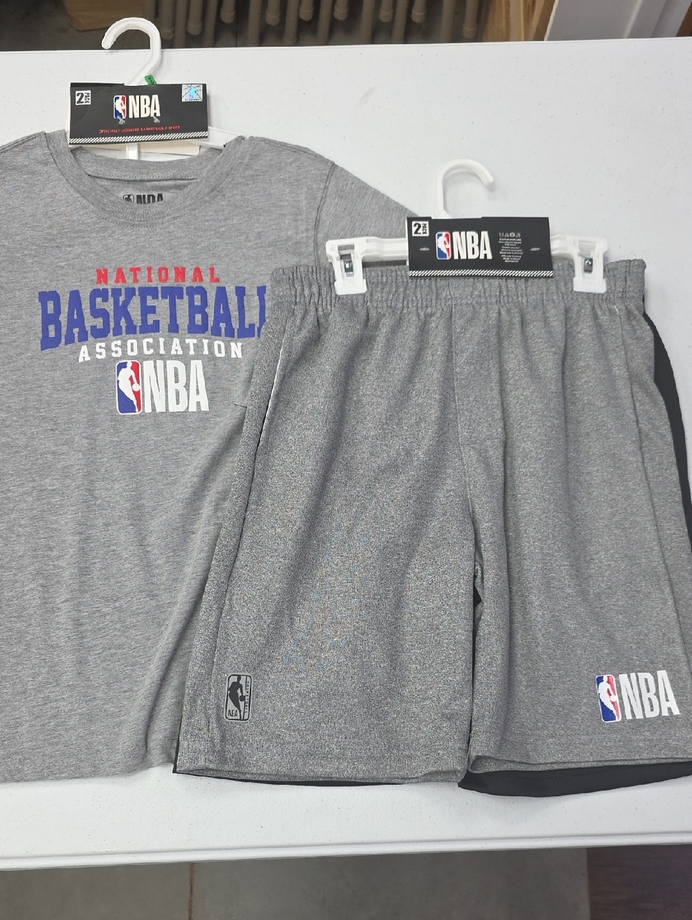 NBA Gray Tee and Shorts Set with Blue and Red Logo